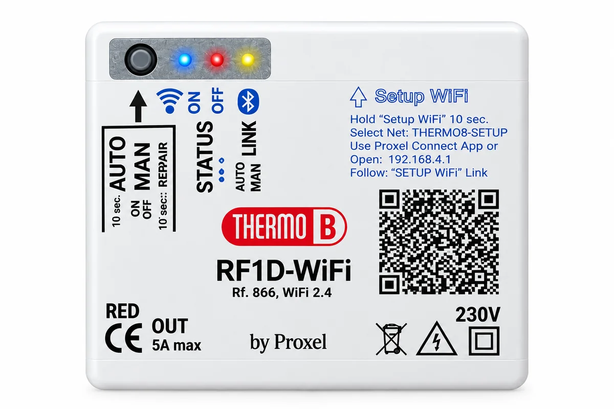 ThermoB Home · RF1D.WiFi, Termostato ambiente wireless con ricevitore WiFi view